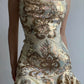 Gold suspender pattern waist slim mini skirt homecoming dress R2735