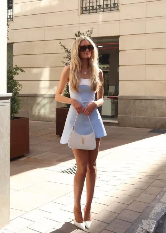 Light blue tube top waist A-line sexy short skirt homecoming dress R3764