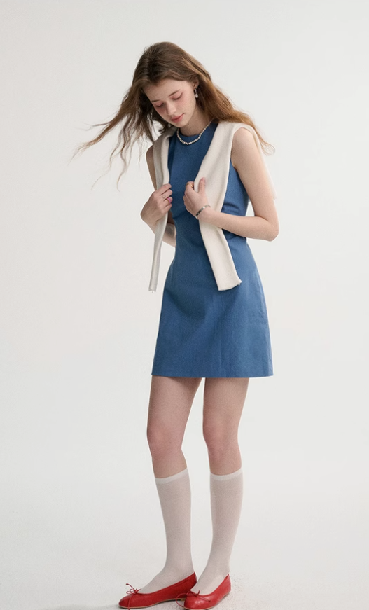 French style waist dress short skirt sleeveless suspender skirt petite vest short skirt R3556