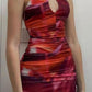 Red tie-dye cross-neck design waist pleated slim fit hip skirt homecoming dress R3174