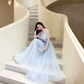 Tulle Glitter Flowy Corset Prom Gown , Blue Women's Maxi Evening Dress Ball Gown RS2424