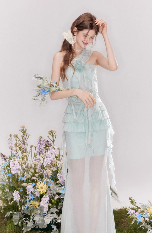 French holiday romantic ruffled cake skirt fishtail skirt suit R4545