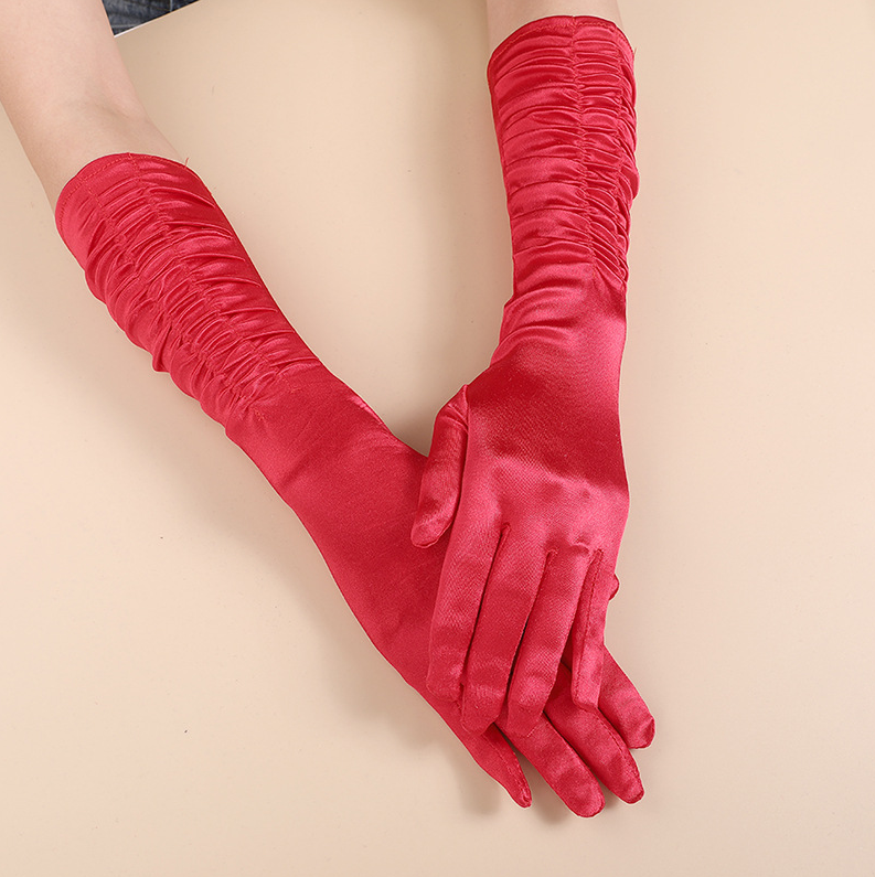 Sunscreen long satin pleated bridal gloves satin fingerless gloves wedding wedding stage     S6263