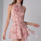 Halter Neck Printed Ribbon Dress Summer New Sleeveless Off Shoulder Vest Dress R3338