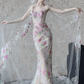 Dreamy Ivory Floral Prom Dress ,Mermaid Strapless Tulle Corset Maxi Evening Dress RS928