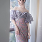 Elegant Lavender Prom Dress ,Mermaid Bateau Puff Sleeves Corset Maxi Evening Dress RS929