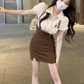 American college style retro hip skirt suit 2025 large size pure white shirt suit R1408