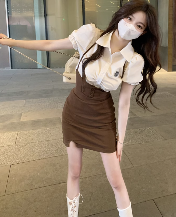 American college style retro hip skirt suit 2025 large size pure white shirt suit R1408