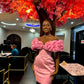 Pink three-dimensional design one-shoulder sexy waist-hugging hip short skirt homecoming dress R3744