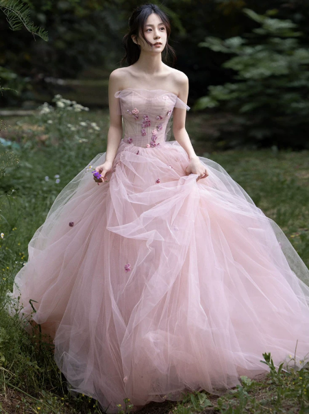 Sweet Pink Quinceanera Dress ,Ball Gown Strapless Tulle Corset Maxi Evening Dress RS932