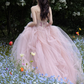 Sweet Pink Quinceanera Dress ,Ball Gown Strapless Tulle Corset Maxi Evening Dress RS932