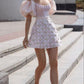 Pink Puff Sleeve Waist A-line Slim Princess Skirt Homecoming Dress R3646