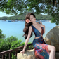 Ultra-low deep V elastic waist-revealing mesh dress hip skirt sexy seaside holiday outfit R1632
