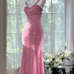 Lake blue halter-neck fitted waist bodycon long ball gown R6545
