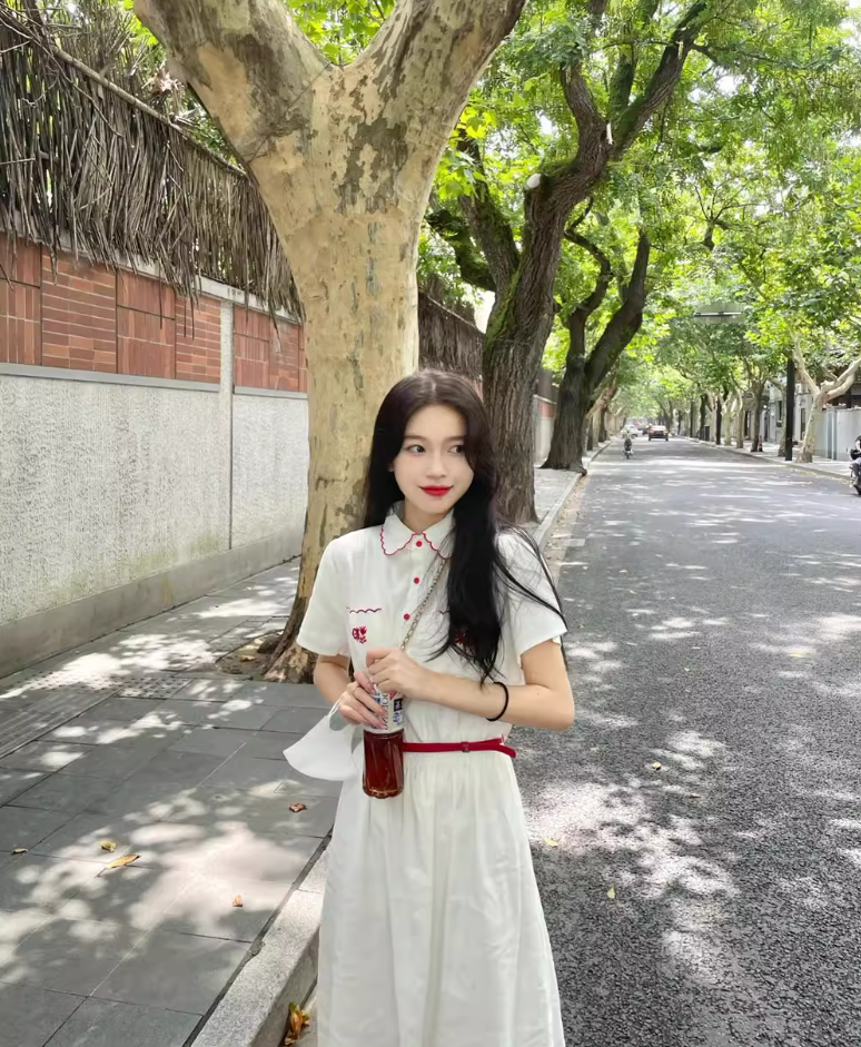 Tea break French style doll collar white dress small fresh cute long dress gentle style slim R1641