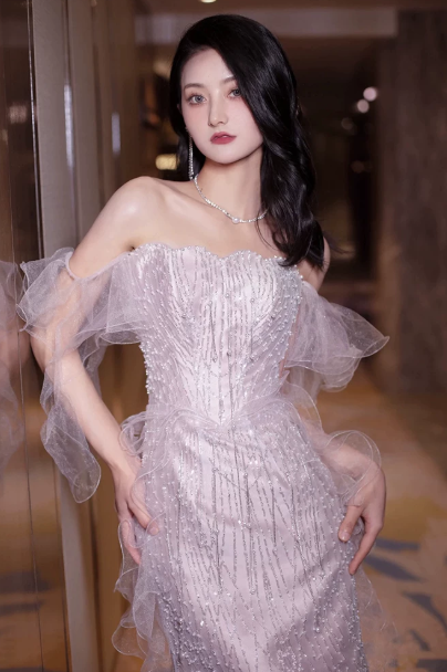 Elegant Pink Prom Dress ,Mermaid Off-the-shoulder Tulle Bodycon Maxi Evening Dress RS934