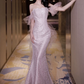 Elegant Pink Prom Dress ,Mermaid Off-the-shoulder Tulle Bodycon Maxi Evening Dress RS934