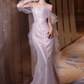 Elegant Pink Prom Dress ,Mermaid Off-the-shoulder Tulle Bodycon Maxi Evening Dress RS934