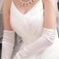 Off-white satin double row of beads wedding banquet dinner gloves     S6242