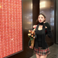 College Style V-Neck Long Sleeve Knitted Sweater 2025 Sweet and Spicy Plaid Skirt Set R1296