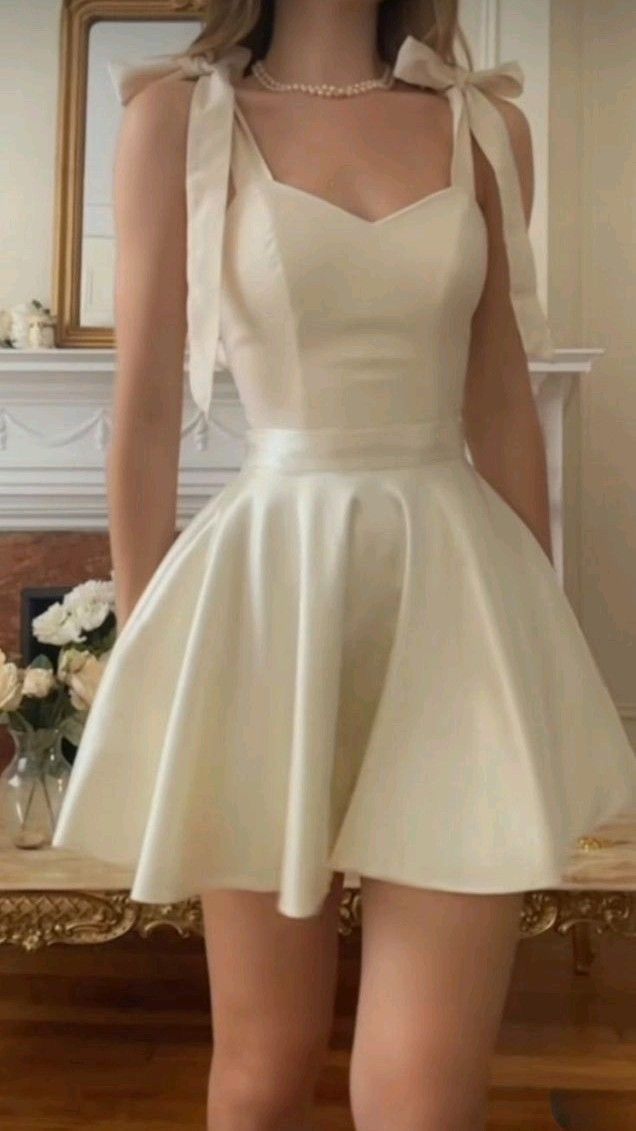White suspender tie waist A-line skirt homecoming dress R3236