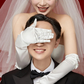 Off-white satin bow long wedding dress gloves     S6234