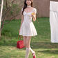Small fresh and age-reducing floral waist dress summer playful French puff sleeve short skirt R3339