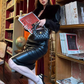 High-grade fur collar coat 2025 large size royal sister style hip-wrapped slit leather skirt suit R1147