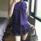French purple satin lace halter neck dress for women summer beautiful waist cake short skirt R3594