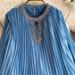 New French retro diamond round neck loose long trumpet sleeve pleated dress R0311