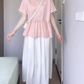 A set of beautiful pink short-sleeved shirt a-line skirt two-piece suit 2025 new R0846