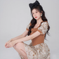 French ruffled square neck jacquard short-sleeved dress summer new high waist lantern sleeve waist short skirt R4180