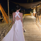 French halter neck slit satin dress backless sexy dress banquet temperament long dress R1617