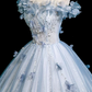 Elegant Pale Blue Beaded Ball Gown Bateau Applique Corset Maxi Evening Dress Quinceanera Dress RS587