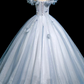 Elegant Pale Blue Beaded Ball Gown Bateau Applique Corset Maxi Evening Dress Quinceanera Dress RS587