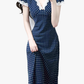 2025 Summer New Blue Polka Dot French V-neck Retro Temperament Long Dress R0947