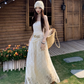 Gentle white moonlight dress hollow embroidery unique waist skirt wear tube top skirt R1704