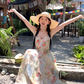 Long Printed Romantic Rose Garden Butterfly Dress Summer French Style Dress R4907