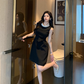 French black sweet bow sleeveless Chanel style dress R4069