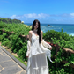 French style white suspender dress seaside holiday atmosphere long dress R0242