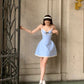 Blue suspenders waist slim princess skirt homecoming dress R3697