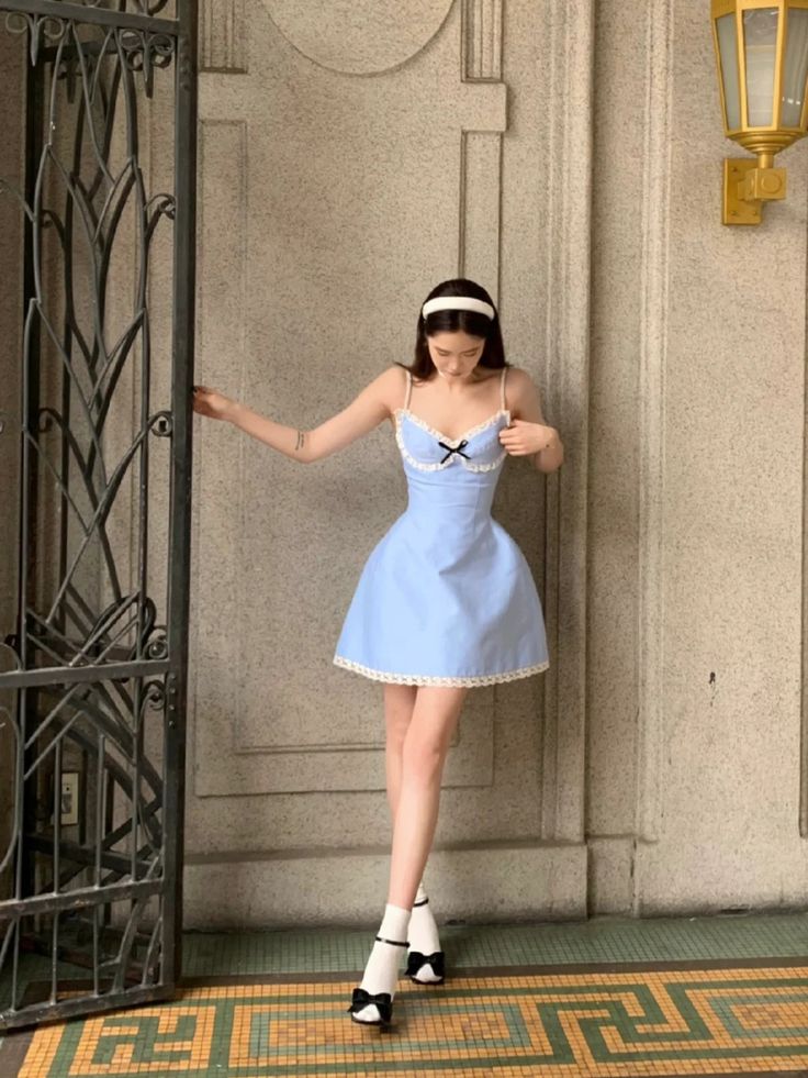 Blue suspenders waist slim princess skirt homecoming dress R3697