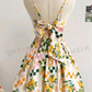 Apricot pattern suspenders waist gentle cute short skirt homecoming dress R3109