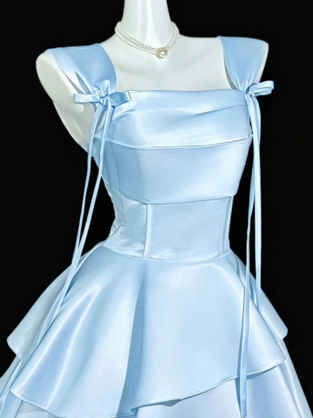 Charming Corset Homecoming Dress ,A-Line Square Satin Tiered Short Prom Dress RS939