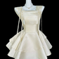 Charming Corset Homecoming Dress ,A-Line Square Satin Tiered Short Prom Dress RS939