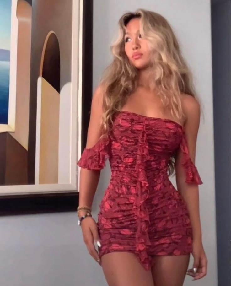 Retro red pleated tube top one shoulder hip sexy short skirt homecoming dress R3130