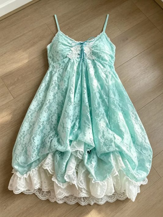 Fresh Mint Green Homecoming Dress ,A-Line Spaghetti Straps Lace Short Prom Dress RS941