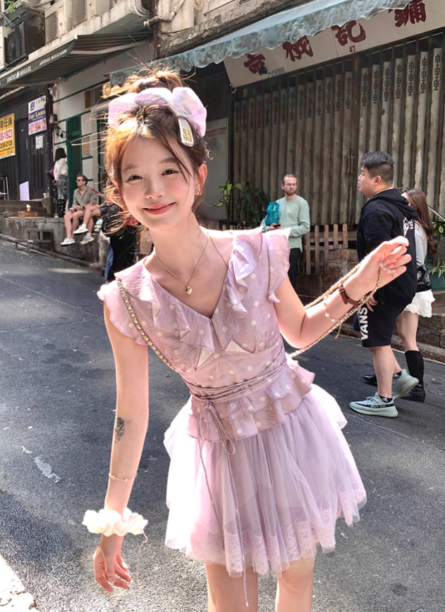 High waist short A-line pleated mesh skirt for women summer French style tall and slim skirt R4823