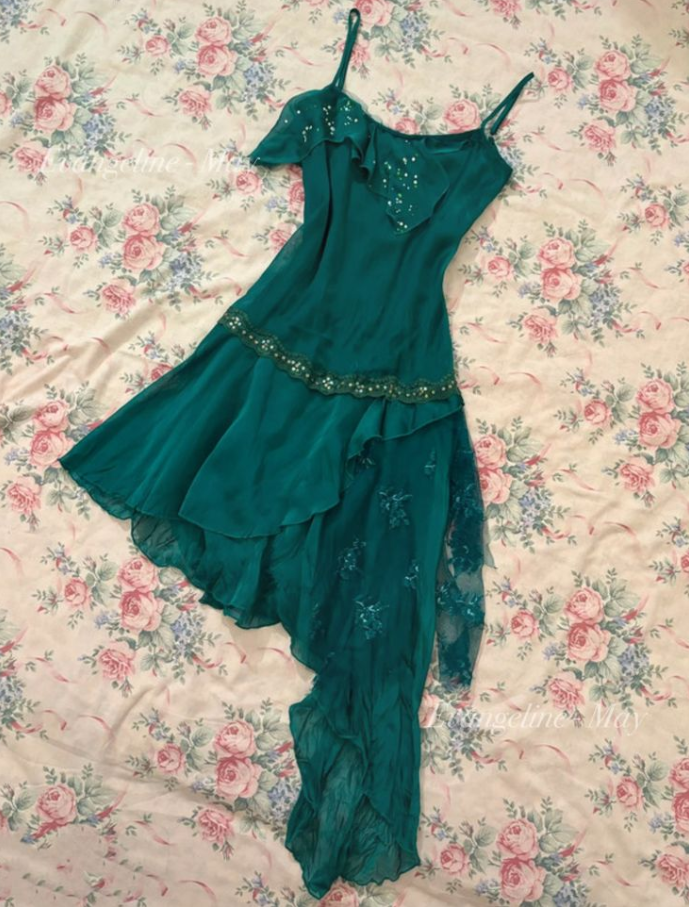 Flowy Green Homecoming Dress ,A-Line Spaghetti Straps Asymmetrical Hem Short Prom Dress RS942
