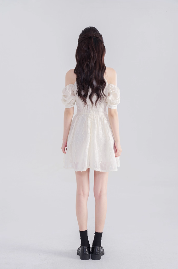 French dress new summer style beautiful temperament waist slimming white short skirt R4503